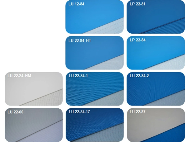 Übersichtsbild der LUWILITE Standardreihe an Kunststofftransportbändern