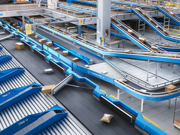 Paketsortierung und -verteilung LUWILITE belts in parcel sorting center